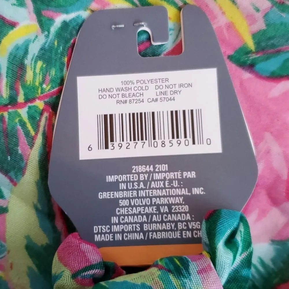 NWT TROPICAL BEACHY PALM SCARF PINK GREEN RECTANGULAR